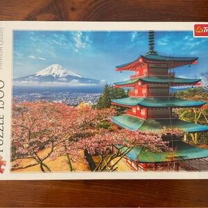 Scenic Pagoda Puzzle with Cherry Blossoms